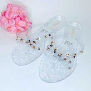 Studded PVC Clear Jelly Slide Thong w/ Bow Sandal